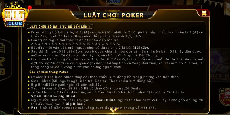 Luật chơi Poker HITCLUB chi tiết