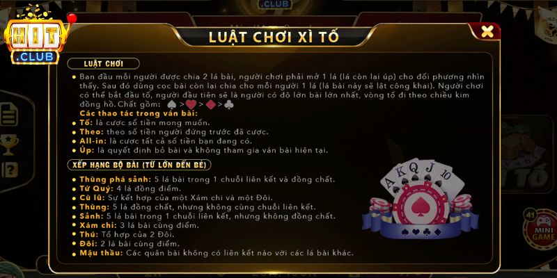 Luật chơi Xì tố cơ bản cho người mới Hitclub 